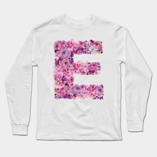 Pink Floral Letter E Long Sleeve T-Shirt